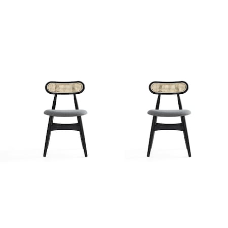 Manhattan Comfort Colbert Dining Chair in Black and Cane with Grey Upholstered Seating, Set of 2 DCCA02-GY